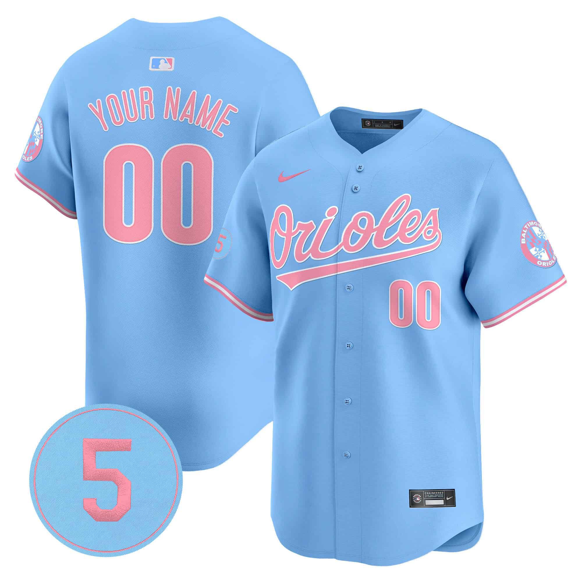Men Baltimore Orioles Light Blue 2024 Nike Bubblegum Robinson Patch Vapor Premier Limited Custom MLB Jersey->customized mlb jersey->Custom Jersey